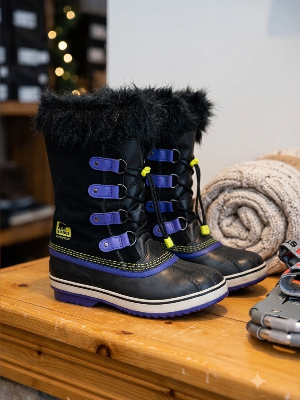 Sorel Joan of Arctic Winter Snow Boots Insulated Warm Black and Purple Size 7
